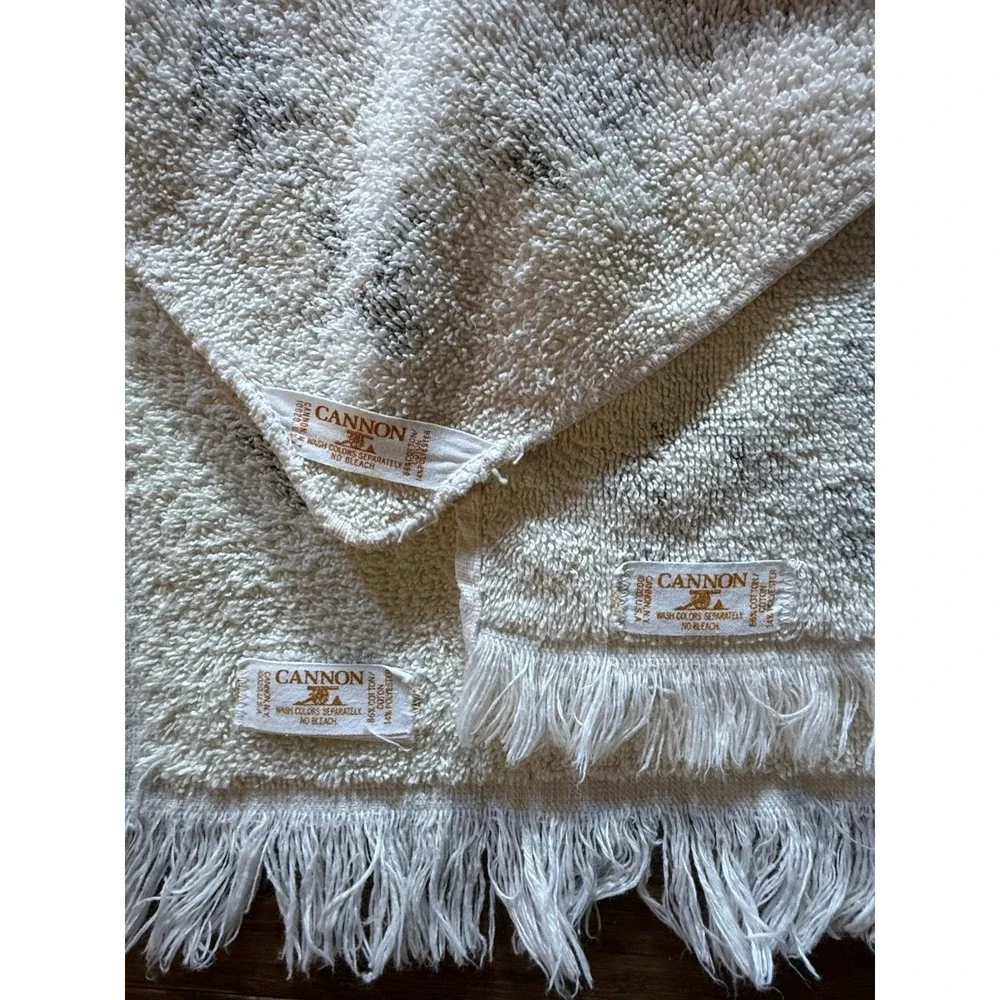 Vintage Cannon Orange Tribal Aztec Southwest 3 Pc Hand Bath Wash Towel Set